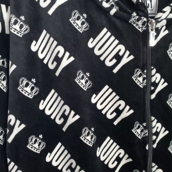 Juicy Couture Size L Jumpsuit Hoodie Velour Jogger Zip Up Pockets Logo Print Y2K - Picture 11 of 15